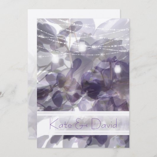 ©Lila Wisteria String Lights Mason Jars Wedding Einladung (Vorne/Hinten)