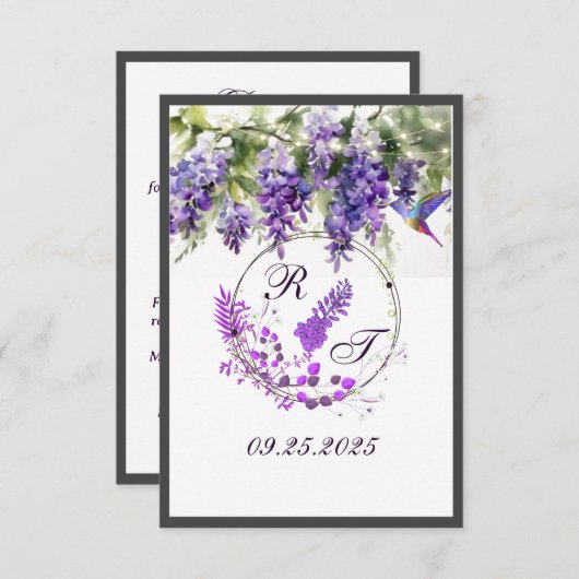 Lila Wisteria Themed Wedding Card Begleitkarte (Vorne/Hinten)