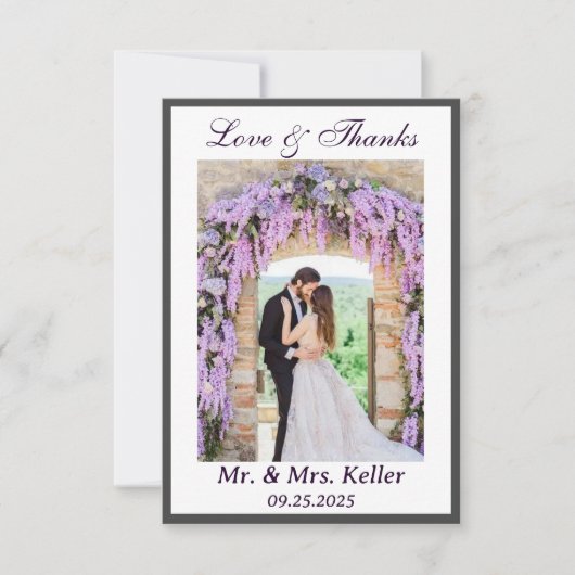 Lila Wisteria Themed Wedding Dankeschön Karte (Vorderseite)