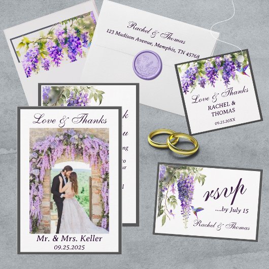 Lila Wisteria Themed Wedding Dankeschön Karte