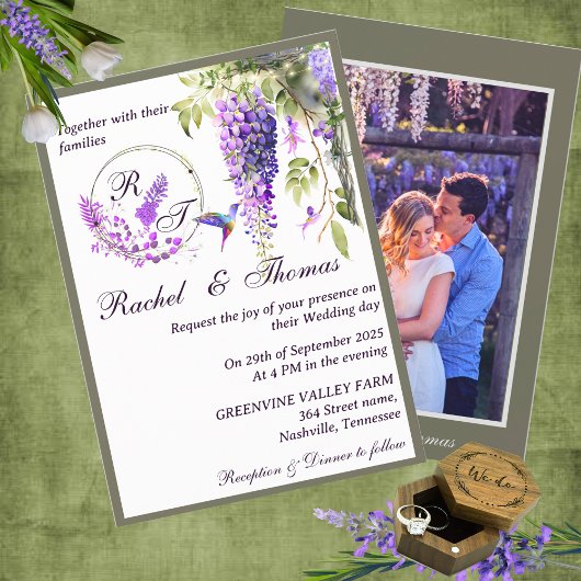 Lila Wisteria Themed Wedding Einladung