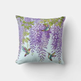 Lila Wisteria und Hummingvögel Kissen