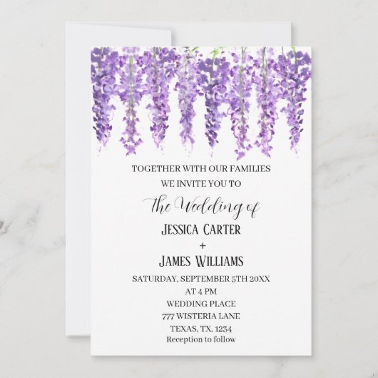 Lila Wisteria Watercolor Lavendel Wedding Einladung (Vorderseite)