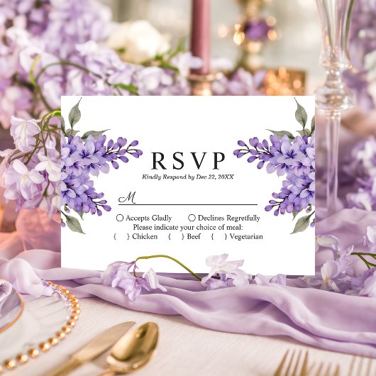Lila Wisteria Wedding RSVP Card Karte