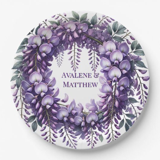 Lila Wisteria Wreath Wedding Pappteller (Vorderseite)