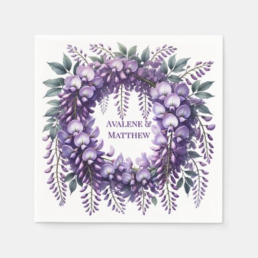 Lila Wisteria Wreath Wedding Serviette (Vorderseite)