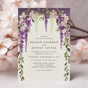 Lila Wisterien Blumen Grünzeug Moderne Hochzeit Einladung