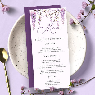 Lila Wisterienzweige Hochzeit Menükarte
