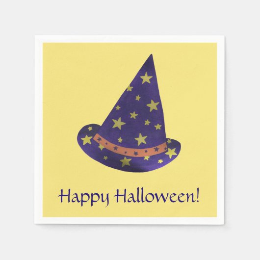 Lila Wizard Hat Yellow Stars Halloween Napkins Serviette (Vorderseite)