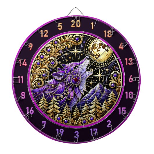 Lila Wolf gegen Sternenhimmel Dartscheibe (vorne)