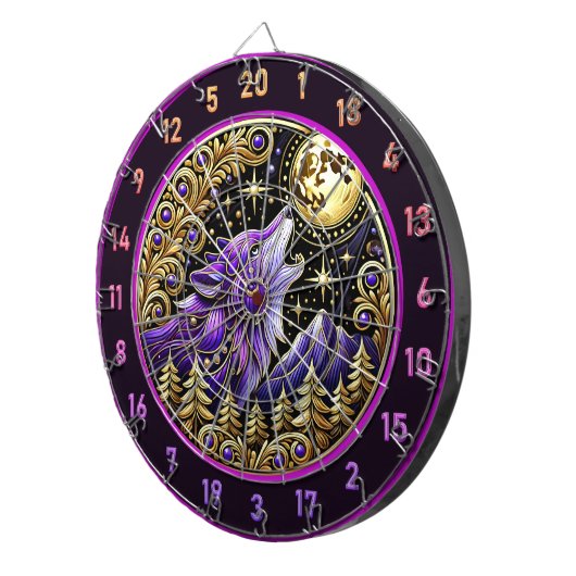 Lila Wolf gegen Sternenhimmel Dartscheibe (Vorderseite rechts)