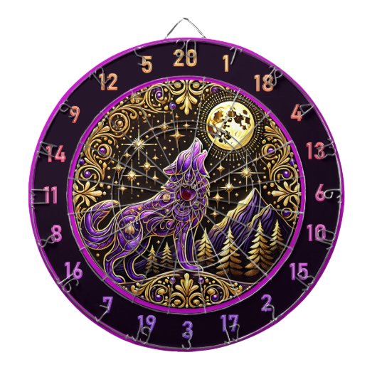 Lila Wolf gegen Sternenhimmel Dartscheibe (vorne)