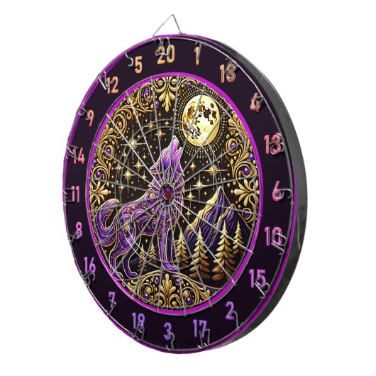 Lila Wolf gegen Sternenhimmel Dartscheibe (Vorderseite rechts)