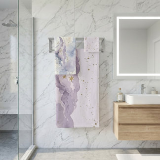 Lila Wolken-Aquarell-Himmelswelt Badhandtuch Set