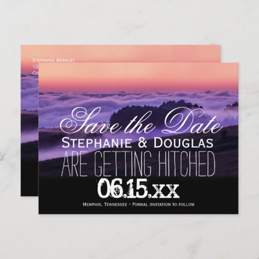 Lila Wolken Sunset Save the Date Postkarten (Vorne/Hinten)