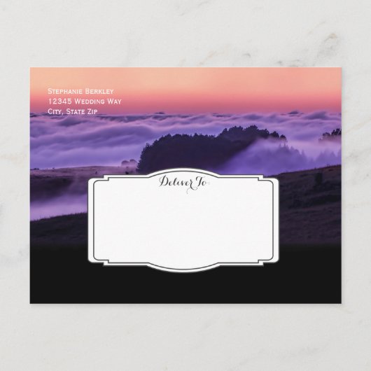 Lila Wolken Sunset Save the Date Postkarten (Rückseite)