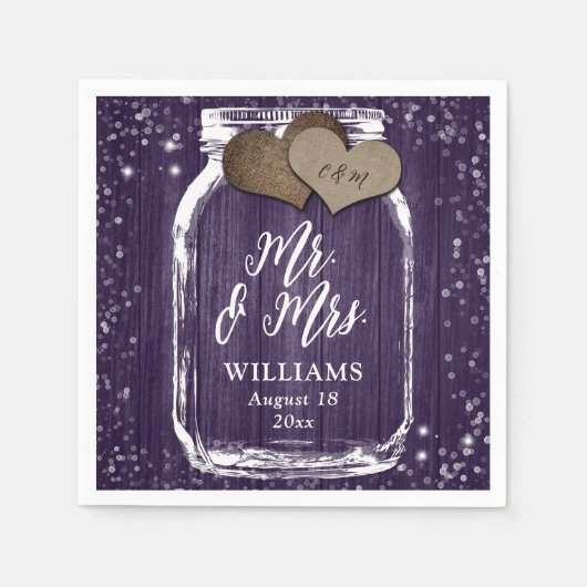 Lila Wood Mason Jar Rustic Mr. & Mrs. Wedding Serviette (Vorderseite)