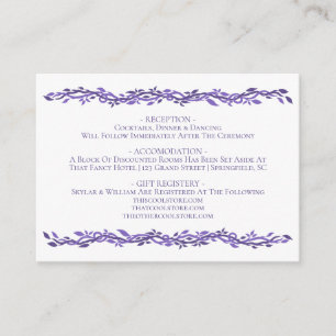 Lila Woodsy Hochzeit Ultra Violet Details Begleitkarte