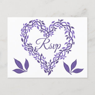 Lila Woodsy-Hochzeit Ultra-Violet-UAWG Herz Einladungspostkarte