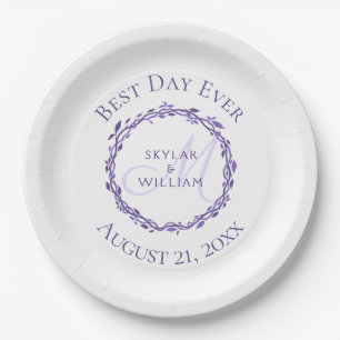 Lila Woodsy Wedding Best Day Ever Decorative Pappteller