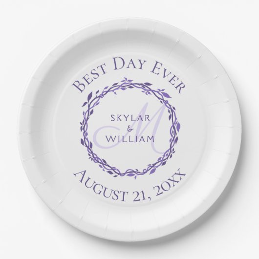 Lila Woodsy Wedding Best Day Ever Decorative Pappteller (Vorderseite)