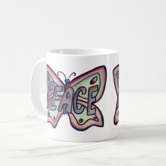 Lila Word Art Lila Butterfly Wings Kaffee Cup Kaffeetasse (Vorderseite Links)