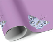 Lila Wrapping Paper Blue Butterfly Geschenkpapier (Rolleneckpunkt)