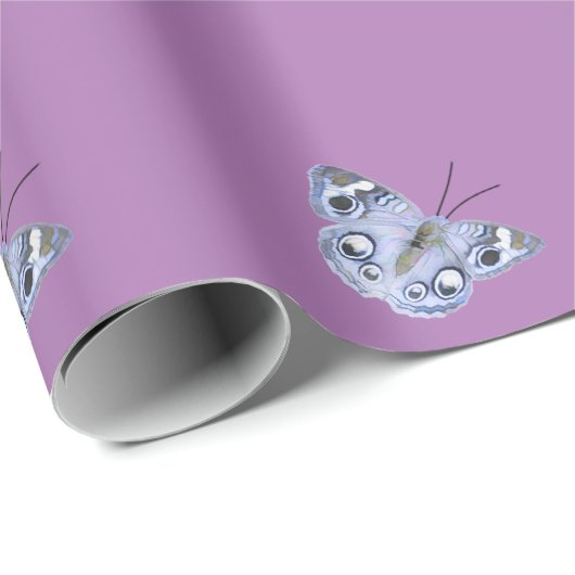 Lila Wrapping Paper Blue Butterfly Geschenkpapier (Rolleneckpunkt)