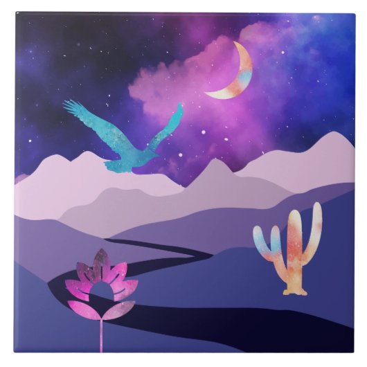 Lila Wüstengebirge Fliese (Vorderseite)