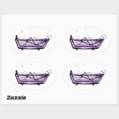 Lila X-Ray Skelett in der Badewanne Ovaler Aufkleber (Blatt)