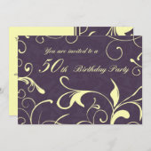 Lila Yellow 50. Geburtstagsparty Einladungskarten (Vorne/Hinten)