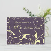 Lila Yellow 60. Geburtstagsparty Einladungskarten (Stehend Vorderseite)