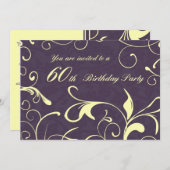 Lila Yellow 60. Geburtstagsparty Einladungskarten (Vorne/Hinten)