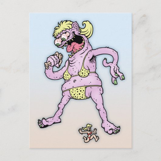 Lila Yellow Bikini Monster Postkarte (Vorderseite)