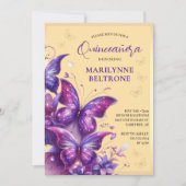 Lila Yellow Butterfly Quinceñera Einladung (Vorderseite)