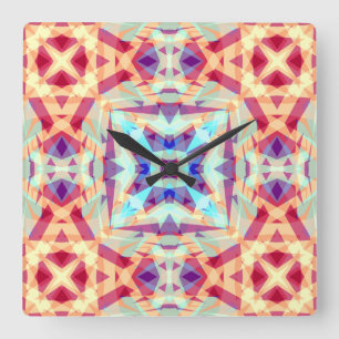 Lila Yellow Turquoise Red Geometric Marokkanisch Quadratische Wanduhr