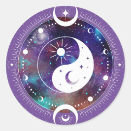 Lila Yin Yang Galaxy und Crescent Moon Mystical Runder Aufkleber