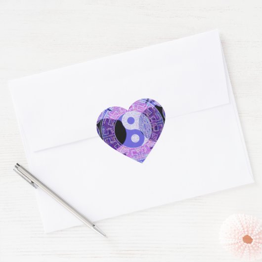 Lila Yin Yang Herz-Aufkleber (Umschlag)