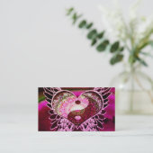 Lila Yin Yang mit Mandala-Herzen Visitenkarte (Stehend Vorderseite)