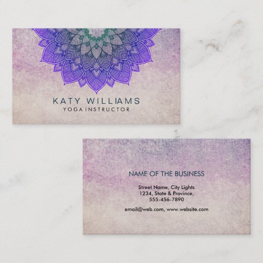 Lila Yoga Instructor Lotus Blume Wasserfarbe Visitenkarte (Vorne/Hinten)