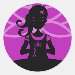 Lila Yoga-Silhouette-Aufkleber Runder Aufkleber