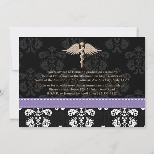 Lila zahnmedizinische SchulAbschluss-Mitteilungen Einladung (Rückseite)