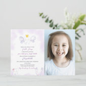 Lila Zahnseidenzettel mit Foto Einladung (Stehend Vorderseite)