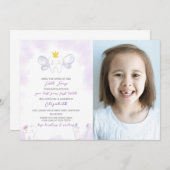 Lila Zahnseidenzettel mit Foto Einladung (Vorne/Hinten)