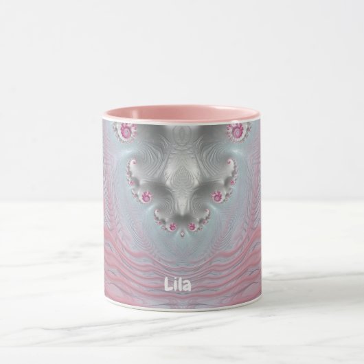 LILA ~ Zany 3D Fraktal ~ Rosa und Weiß Tasse (Zentrum)