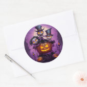 Lila Zauberpagan-Monster niedlich Halloween Runder Aufkleber (Umschlag)