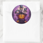 Lila Zauberpagan-Monster niedlich Halloween Runder Aufkleber (Tasche)