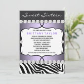 Lila Zebra 16 . Geburtstag Geburtstagspartei Einladung (Stehend Vorderseite)
