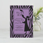 Lila Zebra Abschluss Einladung Silhouette Grad (Stehend Vorderseite)