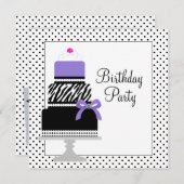 Lila Zebra Cake Cupcake Geburtstagsparty Einladung (Vorne/Hinten)